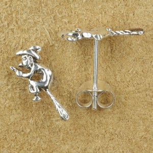 Cercei mici cu surub si tija, din argint Vrajitoare pe matura 12mm - Img 2