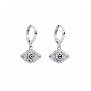 Cercei Ochiul Protector placati cu rodiu – cercuri micute cu charm, 12 mm, inchidere tip click