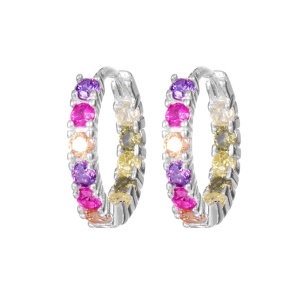 Cercei rotunzi argint si zirconii Creole colorate 13mm