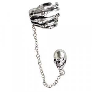 Cercel argint earcuff cu craniu Mana scheletica 0.9cm