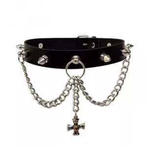 Choker de piele naturala Killer Studs & Cruce 1.9cm