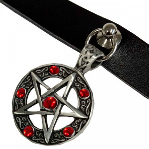 Choker piele naturala cu pentagrama rosie - Img 2