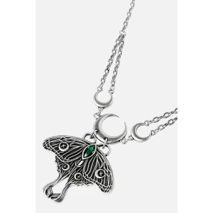Colier Luna Moth Choker cu molie, cristal verde si semiluni placat cu argint 925 - Img 2