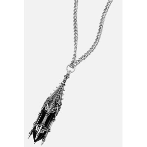 Colier Midnight Totem cu cristal negru si turn de catedrala gotica placat cu argint 925 - Img 4