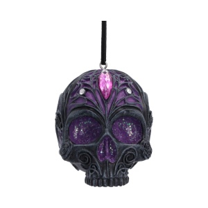 Decoratiune suspendata craniu mov Jewelled Fate 6,5 cm - House of Obscura