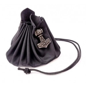 Gentuta medievala din piele cu Ciocanul lui Thor Mjölnir 9 x 12 cm - Img 2