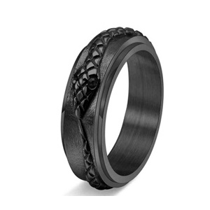 Inel antistres din otel inoxidabil Black Snake cu zirconii negre - Img 2