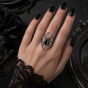 Inel argint 925 paianjen cu onix negru – inel gotic statement 2.5 cm - Img 2