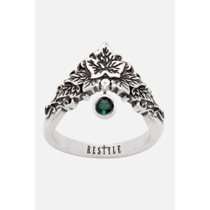 Inel whimsigoth Poisoned Ivy cu iedera si charm de cristal verde, placat cu argint 925