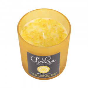 Lumanare cele 7 chakre cu bucatele de Jad - Chakra plexului solar (aroma lamaie)