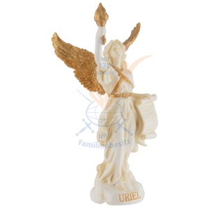 Mini statueta Arhanghelul Uriel, finisaj alb marmura si auriu, 11 cm - Img 3