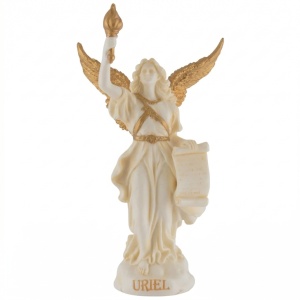 Mini statueta Arhanghelul Uriel, finisaj alb marmura si auriu, 11 cm
