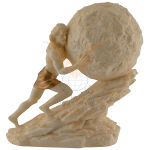 Mini statueta rasina cu finisaj alb marmura, mitologia greaca, Sisif si Lupta Eterna