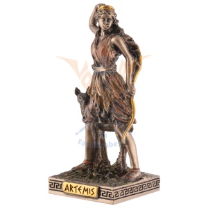 Mini statueta rasina cu finisaj bronz, mitologia greaca, zeita vanatorii Artemis - Img 5