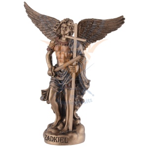 Mini statueta Zadkiel, arhanghelul iertarii, finisaj bronz, 10 cm - Img 8