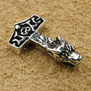Pandantiv argint Ciocanul lui Thor cu cap de Lup 2.2cm - Img 2