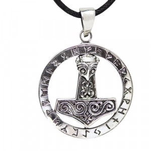 Pandantiv argint Ciocanul lui Thor cu rune 2.5cm