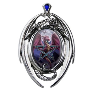 Pandantiv cu dragon si cristal albastru, Enchanted Cameos - Lunar Magic, 6.1 cm