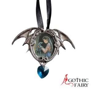 Pandantiv cu dragoni de metal si cristal inima albastru Enchanted Cameos - Dragonul de Apa, 6.1 cm - Img 3