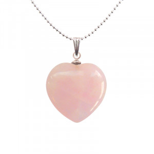 Pandantiv cu lantisor Inima de Quartz Roz, talisman pentru Iubire, 3 cm
