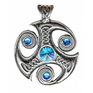 Pandantiv cu lantisor, Luminile Nordului - Triskelion cu cristale, placat cu argint, 4.6 cm - Img 2