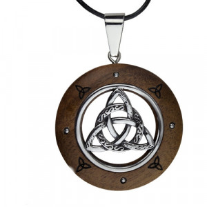 Pandantix argintiu si maro din otel inoxidabil si lemn, model cu nodul celtic, dimensiune 3,8 cm, Et Nox Germania