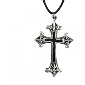 Pandantiv gotic Cruce Medievala Neagra, otel inoxidabil, 5.5cm