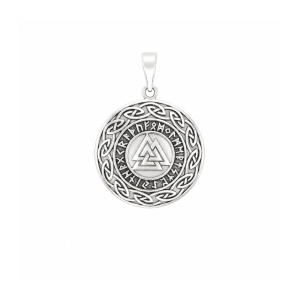 Pandantiv Valknut cu rune nordice, placat cu argint - simbolul lui Odin