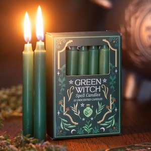 Set 12 lumanari verzi pentru ritualuri de bani, vindecare si abundenta, Green Witch