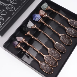 Set 7 Lingurite Ritualice cu Pietre Semipretioase – Ancient Witch, 11 cm - Img 2