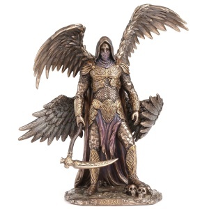 Statueta Arhanghelul Azrael din rasina placata cu bronz 26 cm - Img 1