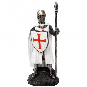Statueta Cavaler Medieval Templier cu Scut si Sulita