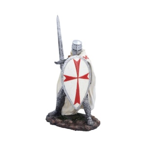Statueta Cavaler Templier Alb – decor medieval collector, 18.5 cm