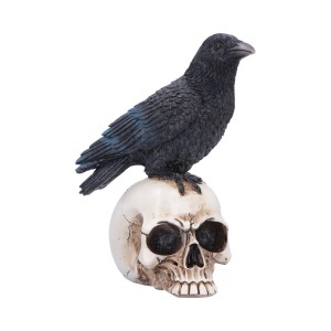 Statueta Corb pe Craniu Nevermore Vigil – decor gotic si fantasy, 19.5 cm