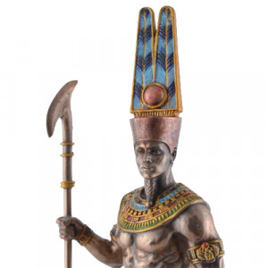 Statueta egipteana, bronz si rasina, zeul soarelui Amon-Ra 27cm - Img 3
