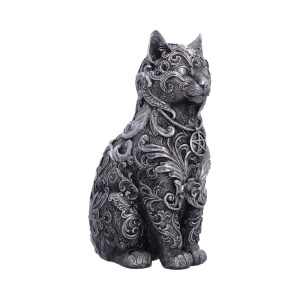 Statueta pisicuta argintie Hexbound Familiar – decor gotic fantasy, 23 cm - Img 4