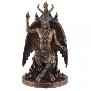 Statueta rasina si bronz Baphomet pe Tron 24 cm - Img 6