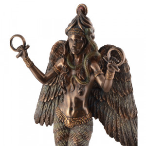 Statueta rasina si bronz, mitologia babiloniana, Ishtar - zeita iubirii si puterii 22cm - Img 3