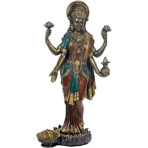 Statueta rasina si bronz, mitologia hindusa, zeita Lakshmi 25 cm