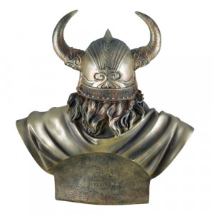 Statueta rasina si bronz, mitologia nordica, bustul zeului Odin 41cm - Img 2