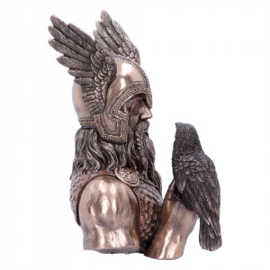 Statueta rasina si bronz, mitologia nordica, Mesagerii lui Odin 23 cm - Img 4
