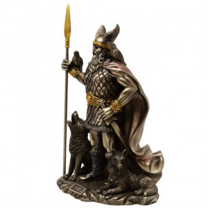 Statueta rasina si bronz, mitologia nordica, Zeul Odin 24 cm - Img 3