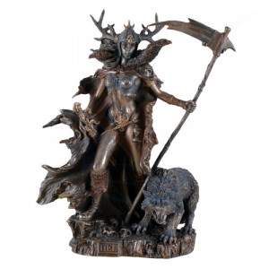 Statueta rasina si bronz, zeita nordica Hel, protectoarea lumii de dincolo 27cm