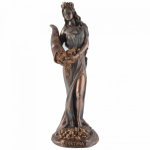 Statueta zeita norocului Fortuna cu Cornul Abundentei, 16 cm, bronz si rasina