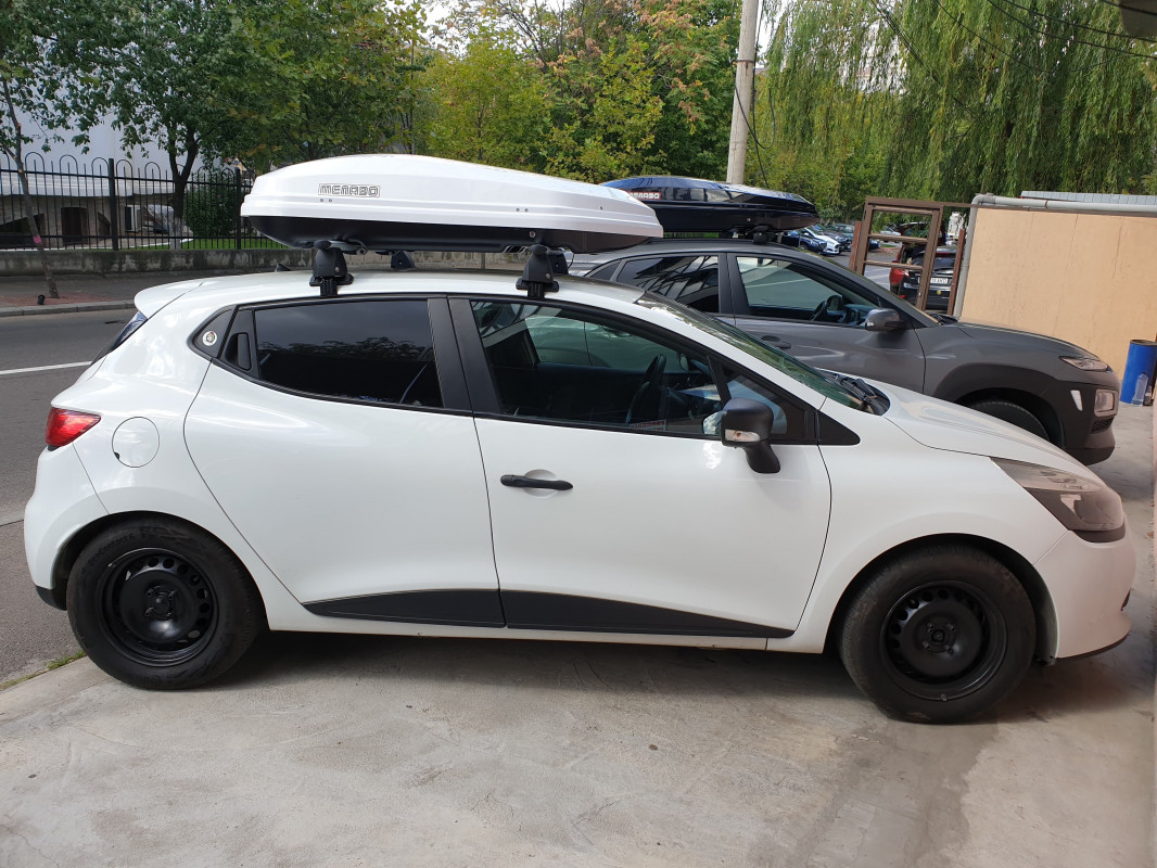 Renault Clio bare transversale Menabo Delta si cutie portbagaj Menabo Diamond