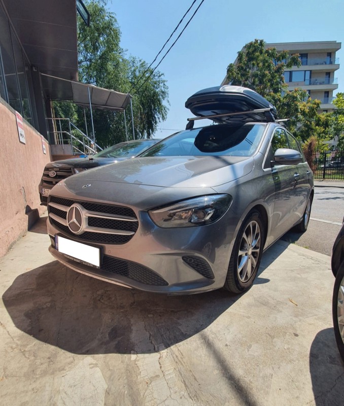 Mercedes B-Class bare transversale Menabo Tema si cutie portbagaj Menabo Marathon