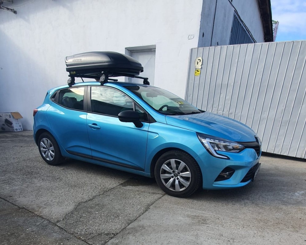 Renault Clio bare transversale Menabo Tema si cutie portbagaj Menabo Marathon