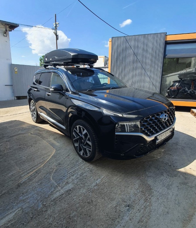 Hyundai Santa Fe bare transversale Menabo Lince Silver XL si cutie portbagaj Thule Force XT Black