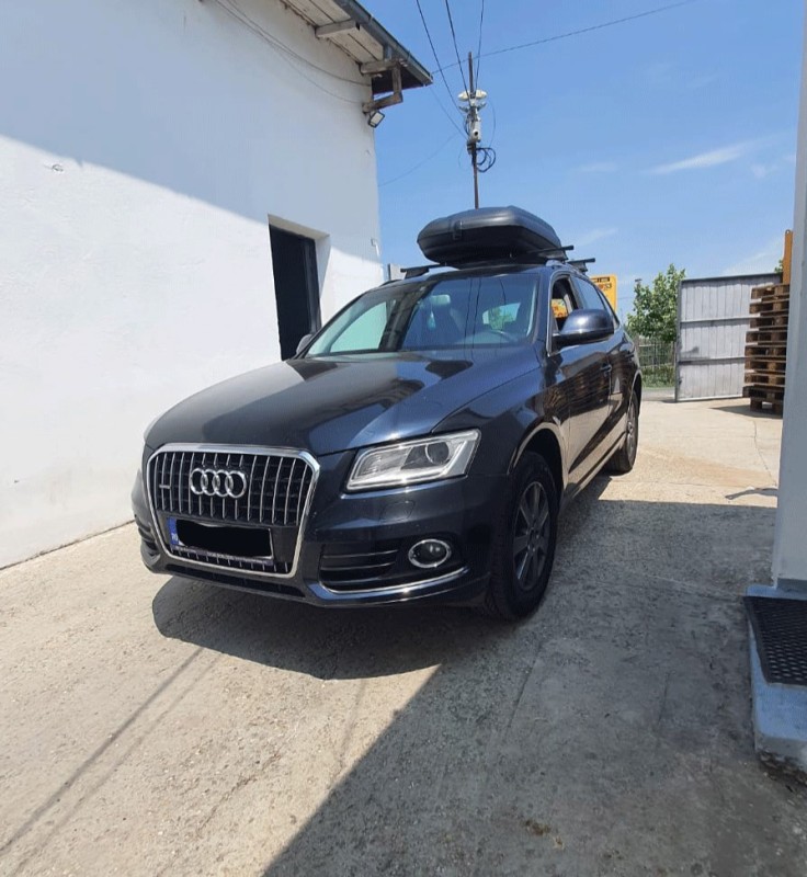 Audi Q5 bare transversale Menabo Elefant si cutie portbagaj Carbon Look