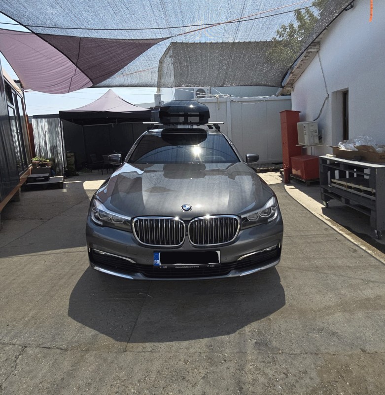BMW seria 7 bare portbagaj Menabo Omega Plus aluminiu si cutie portbagaj Thule Motion